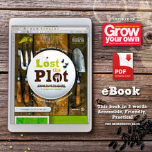 Load image into Gallery viewer, Lost the Plot - eBook - image of an ipad on textured board surface displaying the PDF book by allotment junkie
